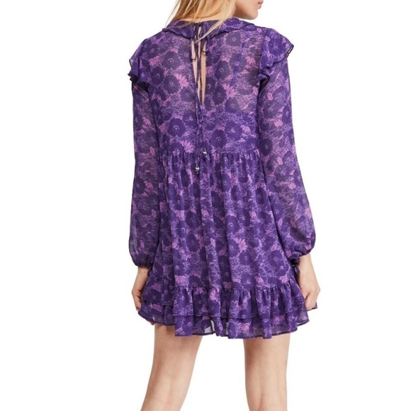 Free People Violet combo These Dreams ruffled dress long sleeves floral size S - Picture 8 of 16